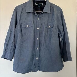Karen Scott Navy Polka Dot Blouse size L #028